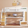 thumbnail image 3 of Harper & Bright Designs Full Size Loft Bed with Stairs and Desk, Wood Loft Beds Frame with Storage Drawers and Bookcase Shelves for Adults, Natural+White, 3 of 13