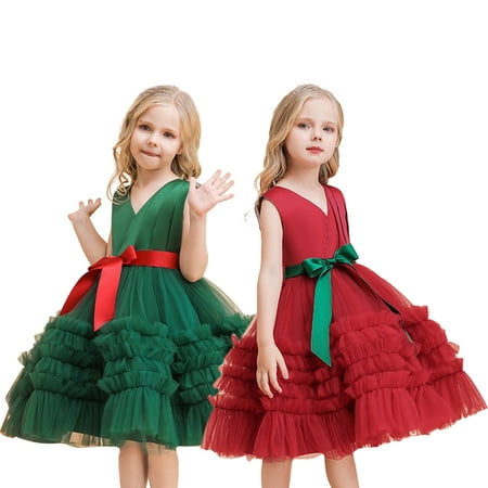 

Godderr Christmas Lace Tutu Dress Princess Dress Bridesmaid Dress Party Gown Tiered Skirt for Toddler Girls 18m-16y