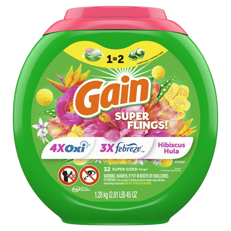 Gain Super-Sized Flings Laundry Detergent Packs Hibiscus Hula