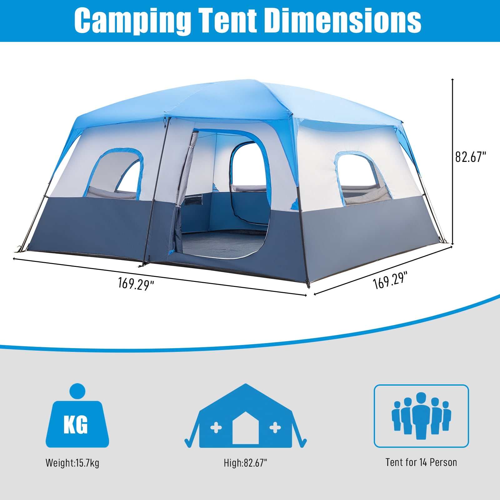 Zimtown 14 Person Tent Large Multi Room Tent for Family with Storage Pockets for Camping Accessories  Portable Cabin Huge Tent with Carry Bag for Outdoor Car Camping