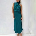 thumbnail image 5 of Dresses For Women Party Casual Women's Summer Long Formal Satin Dress Neck Sleeveless Side Slit Flowy Maxi Tank Dresses Blue, 5 of 8