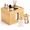 Bamboo Face Towel Organizer with 2 Clear Bottles, variant on Bamboo Face Towel Holder, Open-Top Skincare Storage Box for Facial Towels and Beauty Essentials