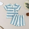 thumbnail image 2 of Ymyiu Boys Summer Outfits Toddler Boys Summer Outfits Boy Short Sleeve T-Shirts Tops and Elastic Waist Shorts Clothes Sets 0-6 Months (Sky Blue,0-6 Months), 2 of 3