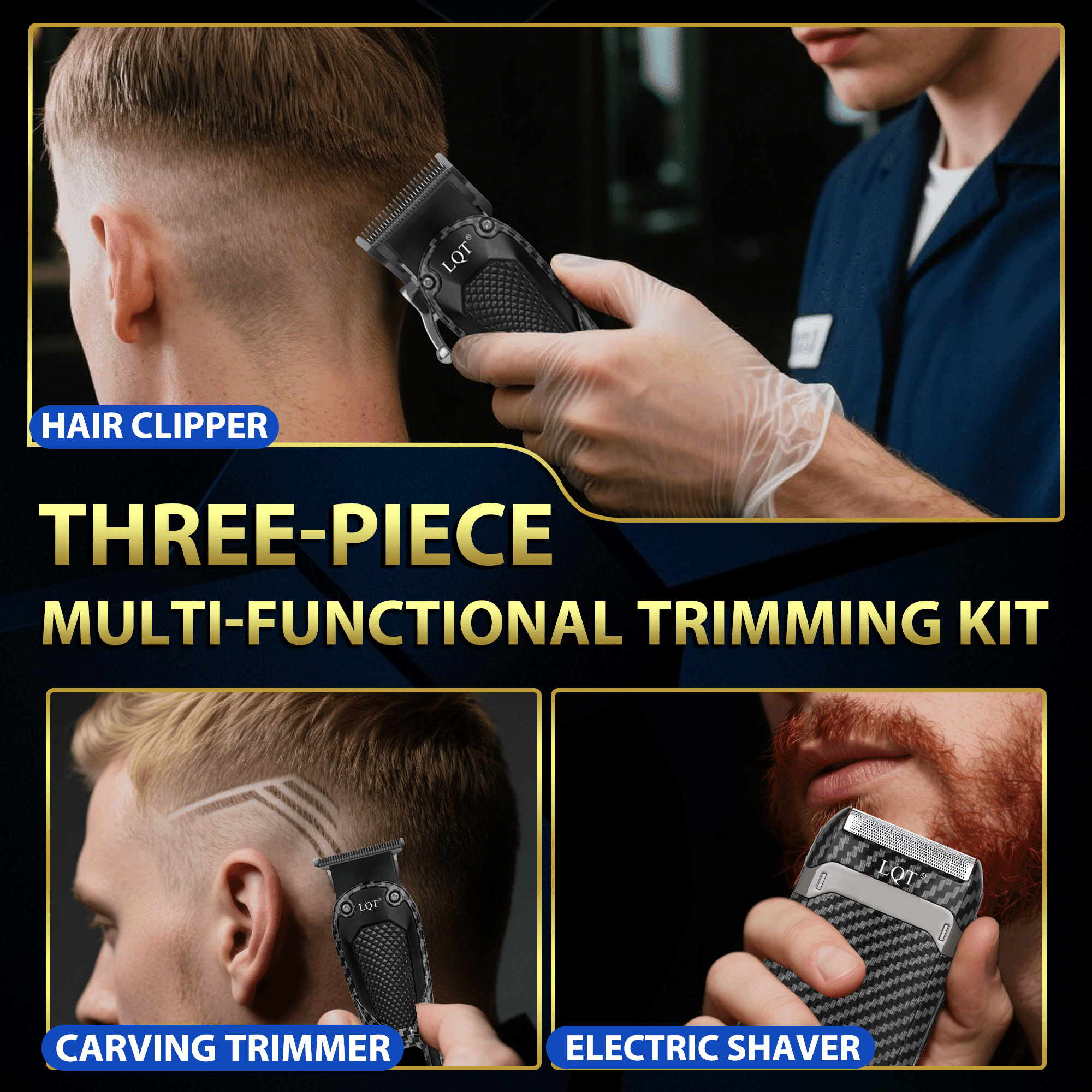 LQT  Professional Hair Clipper Kit for Men，Hair Clipper，Hair Trimmer & Beard Electric Razor Kit，sufficient battery life，Cordless Motor, LED clearly displays working status,Adjustable Fade