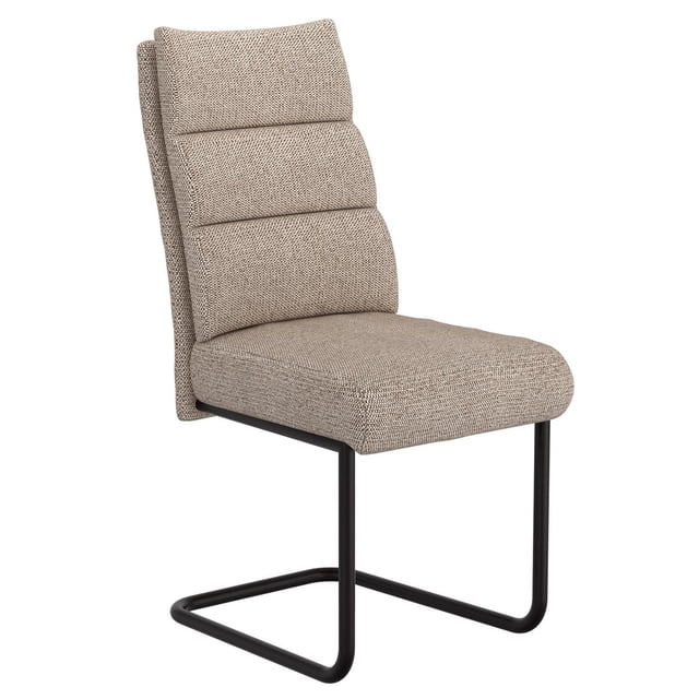 Chaise de Salle à Manger Moderne en Tissu et Métal, Ensemble de 2 - Beige et Noir avec Rembourrage en Tissu chenille Texturé Beige et Dossier Haut Comprenant Trois sections Rembourrées Horizontales, Soutenue par une base en Métal Noir de Style C et une Poignée en Métal au Dos, Coussin en Mousse de polyester de Fermeté Moyenne, Hauteur d'Assise 19,75 Pouces, Convient aux Sièges de Cuisine et de Salle à Manger et Est Souvent Utilisé comme Chaises d'Étude Confortables.