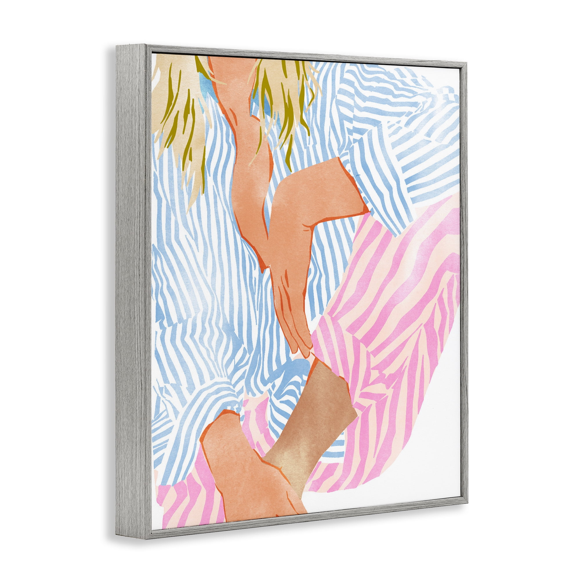 Woman in Pastel Stripes Gray Framed Giclee Art, design by Ziwei Li