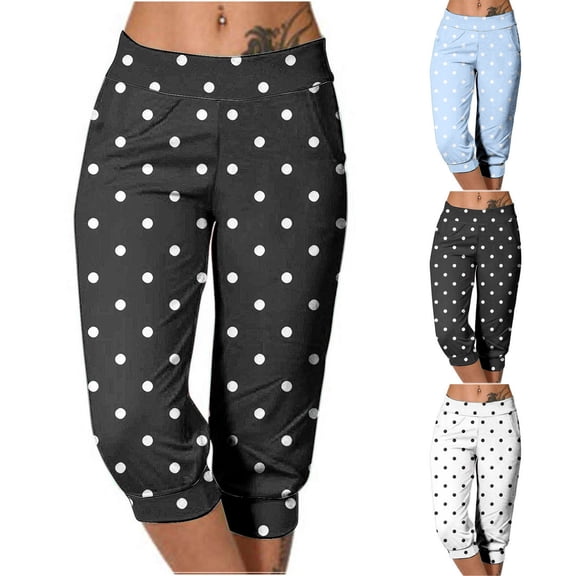Ashirexll Womens Summer Pants, Casual Pants for Women, Fashion Printed Tie Waist Long Pocketed Capri Pants Casual Wear