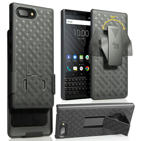 BlackBerry KEY2 Case with Clip, Nakedcellphone Black Kickstand Cover with [Rotating/Ratchet] Belt Hip Holster Combo for BlackBerry KEY2 Phone, Key 2 (BBF100-1,