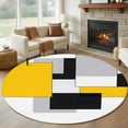thumbnail image 3 of Yellow Black White Geometric Round Area&nbsp;Rug 6ft Modern Abstract Art Color Block Non-Slip&nbsp;Washable Circle Rugs Soft Felt Indoor Floor Mat for Bedroom Kitchen Living Room Bathroom, 3 of 9