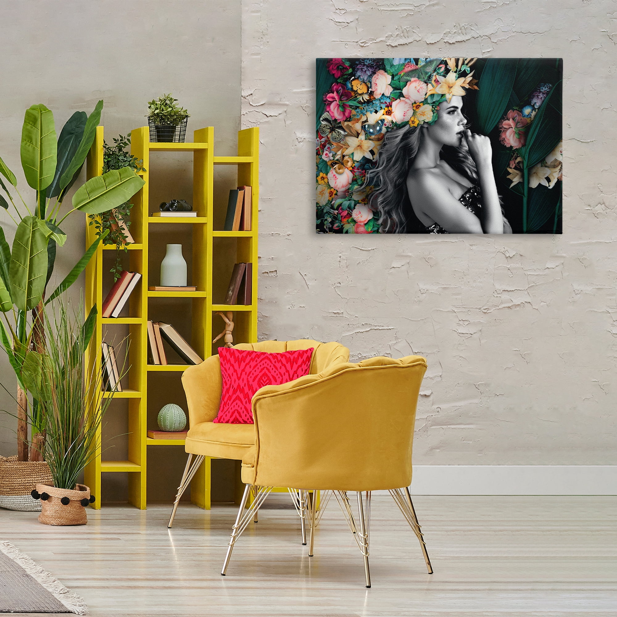Stupell Industries Woman with Tropical Flowers Plants & Flowers Painting Wrapped Canvas Art Print Wall Art, 36 x 24