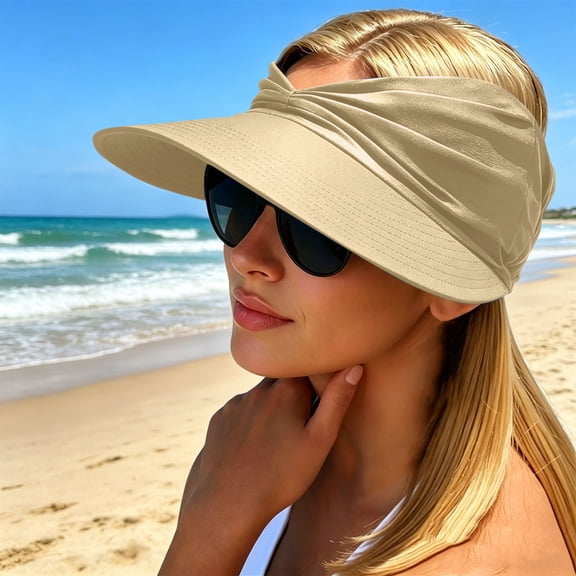 Wide Brim Visor Hats for Women, Lightweight UV Protection Beach Sport Cap for Outdoor Activities,Hiking, Cycling,Travel,Beige