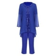 thumbnail image 5 of CHICTRY Women's 3Pcs Mother of The Bride Outfit Formal Chiffon Pant Suit Evening Cocktail Party Blazers Blue L/0XL, 5 of 7