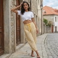 thumbnail image 5 of VV AVEORS Womens Summer Striped Barrel Cropped Pants Comfy Drawstring Capri Pant With Pockets Beach Vacation Lounge Trousers Yellow 2XL, 5 of 7