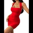 thumbnail image 1 of Vestido Mini Ajustado Fruncido para Mujer, de Verano, de , con Cuello Halter y Espalda Descubierta, para Cóctel, Fiesta o Club Rojo M, 1 of 7