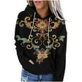 thumbnail image 3 of Jinhomg Womens Retro Sweatshirt Western Aztec Ethnic Style Hoodies Casual Geometric Printed Long Sleeve Hooded Sweatshirt with Kangaroo Pocket Summer Saving Black XXL, 3 of 5