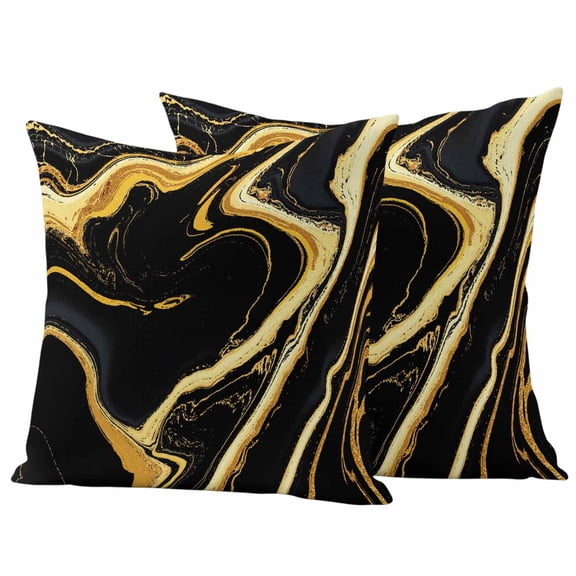 Black Gold Marble Outdoor Waterproof Pillow Covers, Modern Geometric Textured Decorative Square Throw Pillowcase Sofa Cushion Sham for Patio/Couch/Chair, 16"x16" 2 Pack