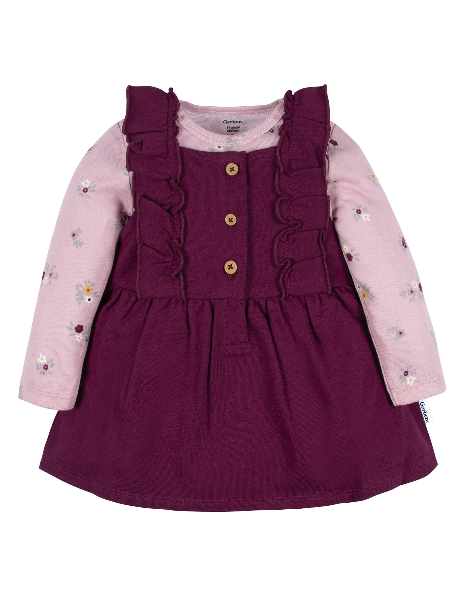 Gerber Baby Girl Jumper and Bodysuit Outfit Set, Sizes 0/3 Months - 2T