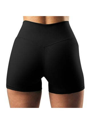 Cross Waist Yoga Shorts for Women High Waisted Tummy Control Booty Workout  Running Ribbed Solid Color Bike Shorts Casual Butt Lifting Compression Gym  Workout Biker Shorts 