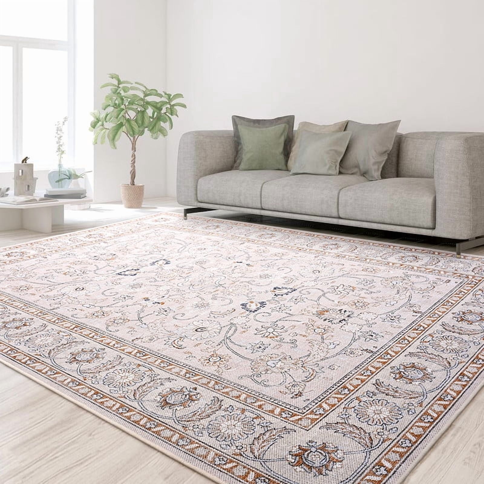 Lochas Area Rugs Modern Vintage Floral Rug Accent Carpet for Living Room Bedroom Home Decor,6'x9',Beige