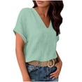 thumbnail image 6 of Stamzod Women's Tops, Tees & Blouses Summer V-Neck Short Sleeve Shirts Dressy Work Blouse Business Casual Outfits Green XL, 6 of 8