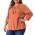 thumbnail image 2 of DARING DIVA Women's Plus Tops Tie Neck Tassel Self Flutter 3/4 Sleeve Blouses 3X Orange, 2 of 6