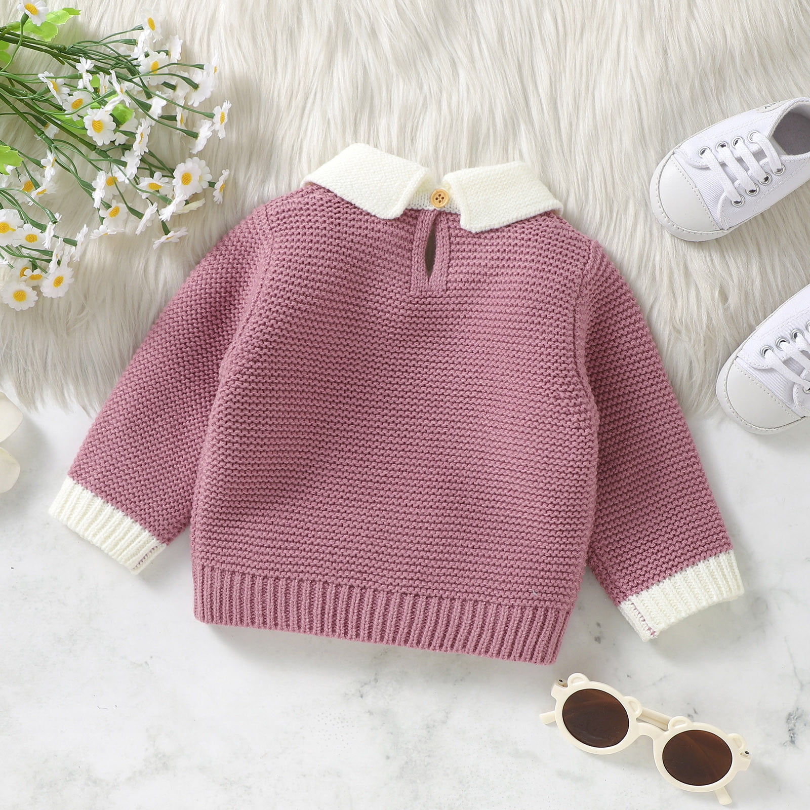 XFHLMJFF Boys Girls Sweater Cute Toddler Baby Knit Turn Down Collar Long Sleeve Pullover Fall Winter Clothes
