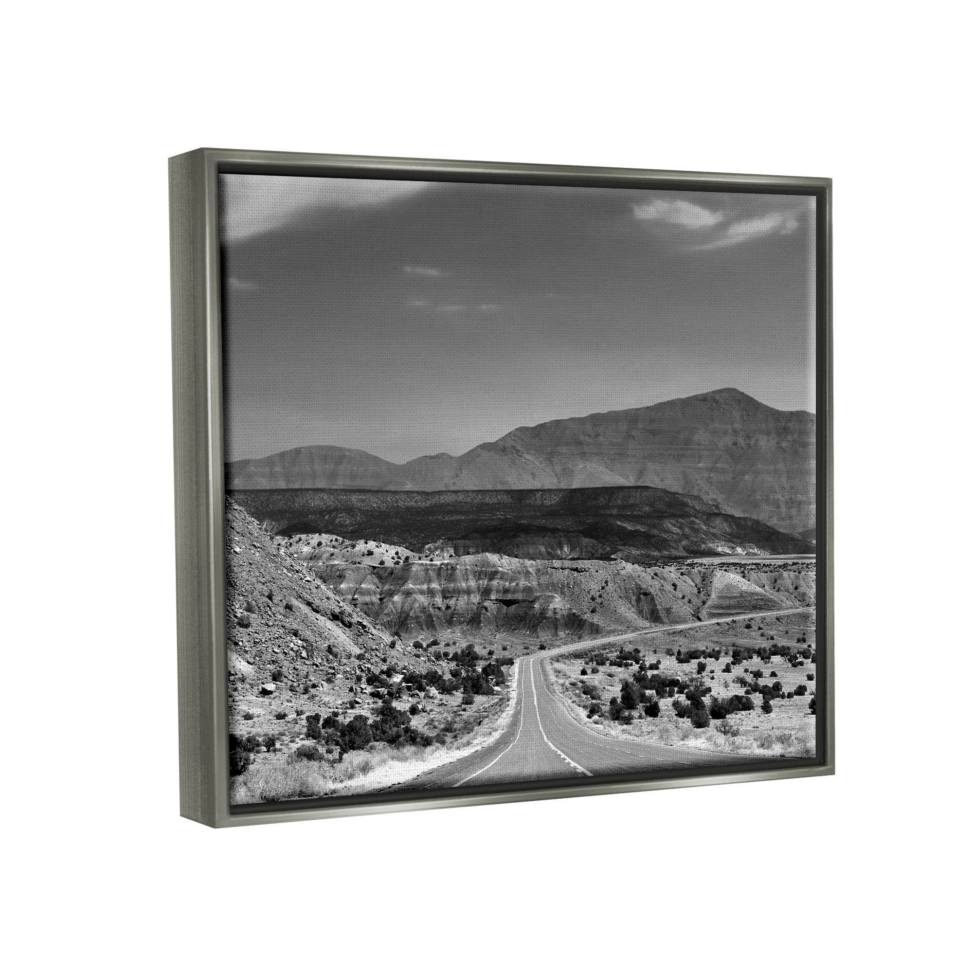 Stupell Industries Desert Canyon Road Landscape Photography Gray Floater Framed Canvas Art Print Wall Art, 21 x 17