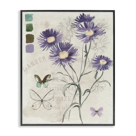 Stupell Industries French Country Wild Flower Butterfly Stencil Vintage Paint Hue Palette Black Framed Giclee Art, 11 x 14, by Jennifer Paxton Parker