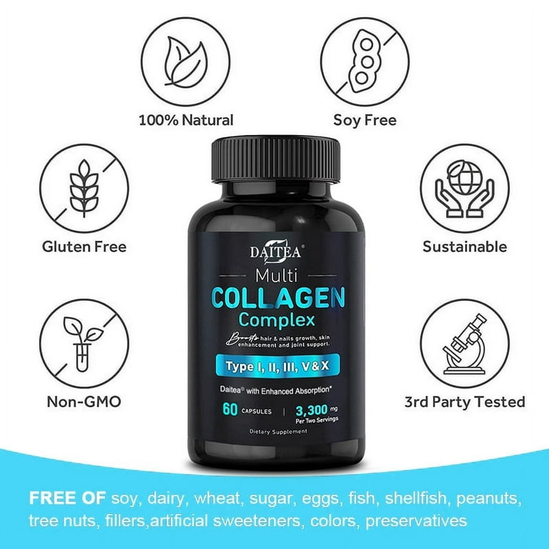 Vital Vitamins Collagen for Women & Men - Type I, II, III, V, X Multi  Collagen Pills - Grass Fed, Non-GMO - 150 Capsules