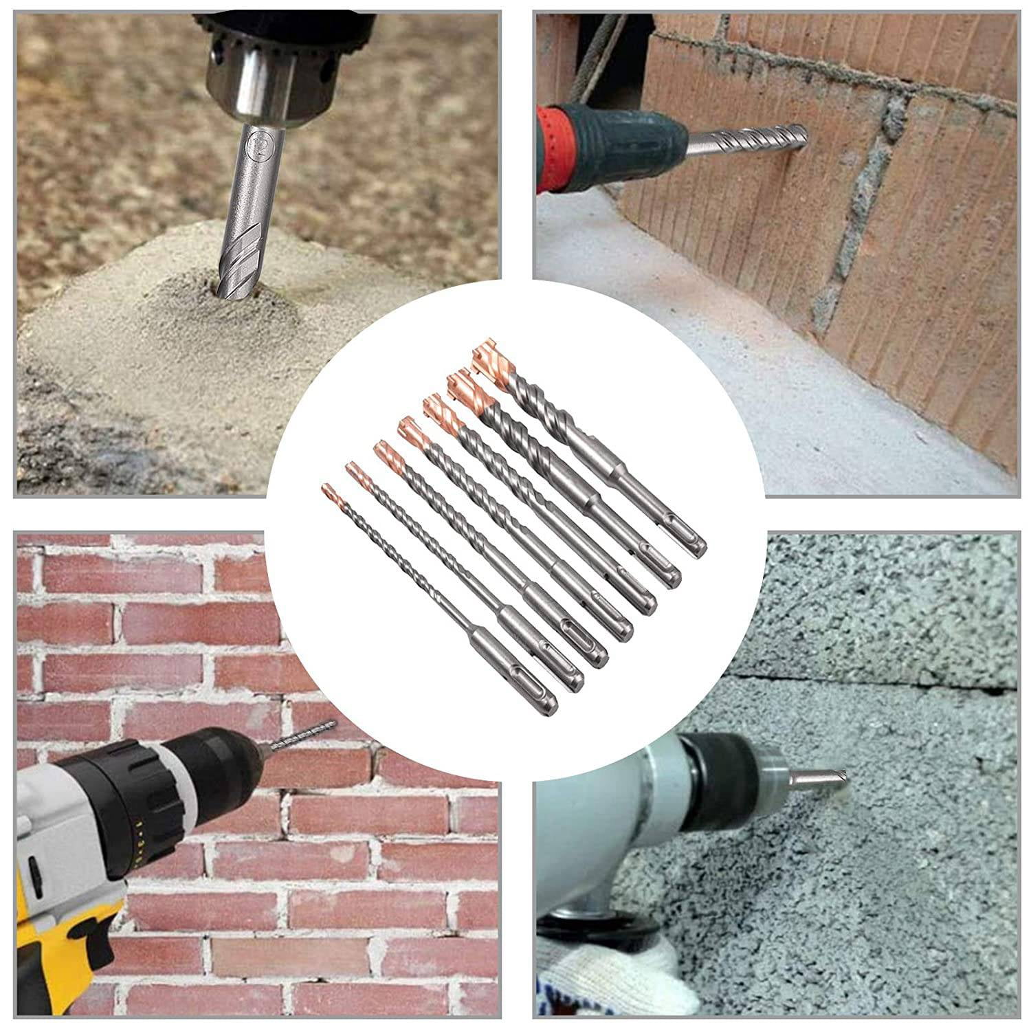 7 Pcs SDS Plus Hammer Drill Bit Set, (4-Flute)