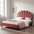 thumbnail image 6 of Tcbosik Queen Velvet Upholstered Platform Bed with Floral-Shaped Headboard, No Box Spring Needed, Contemporary Chic Design (Bean Paste Red), 6 of 8