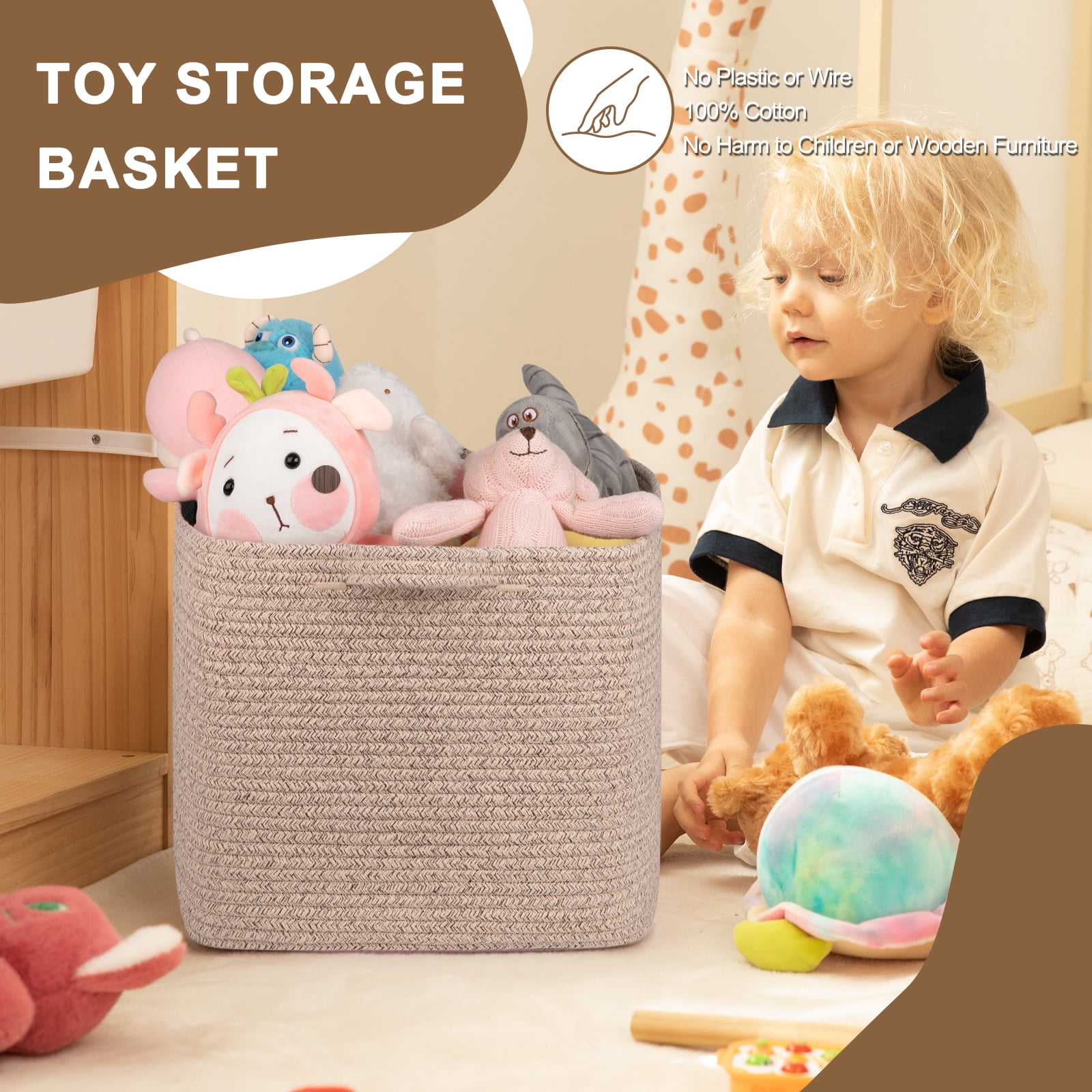 CHERISHGARD Blanket Basket 90L Rectangle Rope Baskets for Storage, Cotton Rope Basket for Bedroom Livingroom Washingroom
