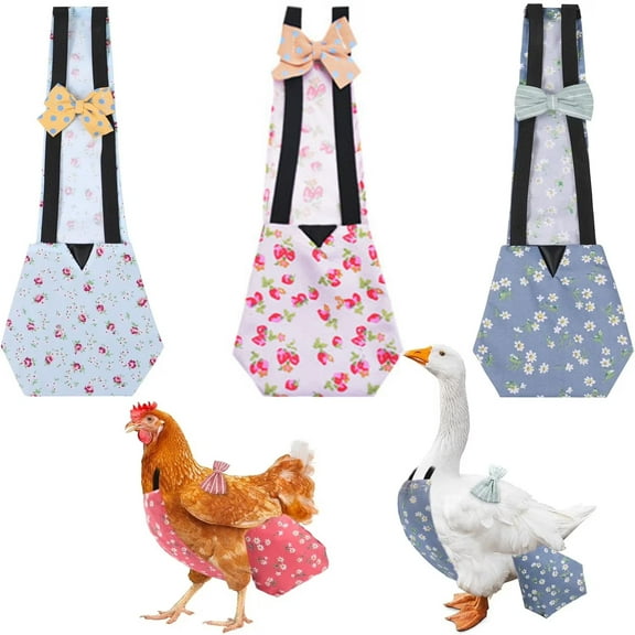 3 Pieces Pet Chicken Diapers for Hens,Reusable Duck Diapers with Bow Ties,Washable Waterproof Cloth Fabric Poultry Nappies for Real Small Animals(S)-Flowers