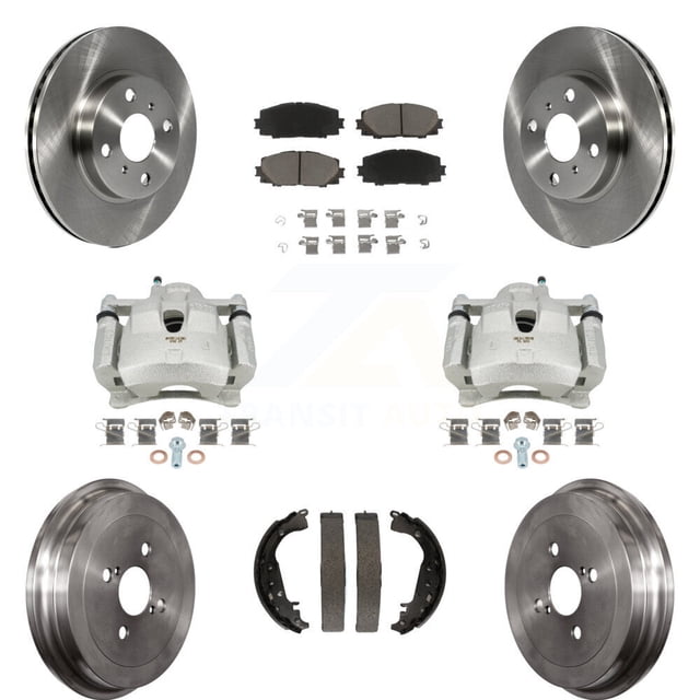 Transit Auto Front Rear Disc Brake Caliper Rotors Drums Ceramic Pads Kit (8Pc) for Car Toyota Yaris KC8-100847C