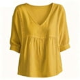 thumbnail image 6 of Long Sleeve Shirts for Women V Neck Peplum Blouse Side Lace Panel long Cuffed Sleeve Loose Casual Top Yellow L, 6 of 6