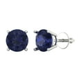 thumbnail image 2 of 3 Ct Round Cut Studs Blue Sapphire 18K White Solid Solid Gold Everyday Dainty Earrings Screw Back, 2 of 7