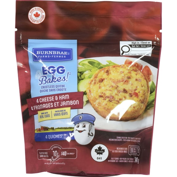 EGG BAKES! CRUSTLESS QUICHE 4 CHEESE & HAM 340G, EB CRSTLSS QCHE 4 CHSE HAM