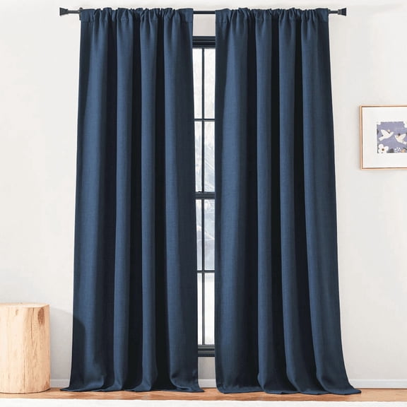 NICETOWN Room Darkening Navy Blue Curtains for Bedroom, Rod Pocket/Back Tab/Hook Belt Light Blocking Noise Canceling Faux Linen Window Treatments for Living Room, W50 x L90, 2 Panels