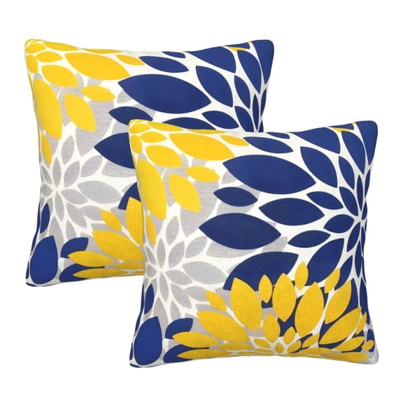 Blue Yellow pillow covers Decorative Throw Pillow Covers 16 x 16 Inch Set of 2 Couch Pillow Covers for Sofa Living Room Outdoor throw pillow cover Linen Floral Flower Farmhouse Pillowcase