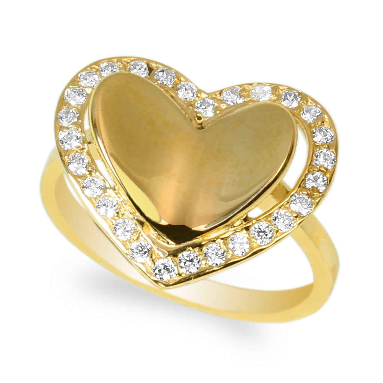 Details about   14K Yellow Gold  Heart Shaped Round CZ Embedded  Solid Ring Size 4-10 