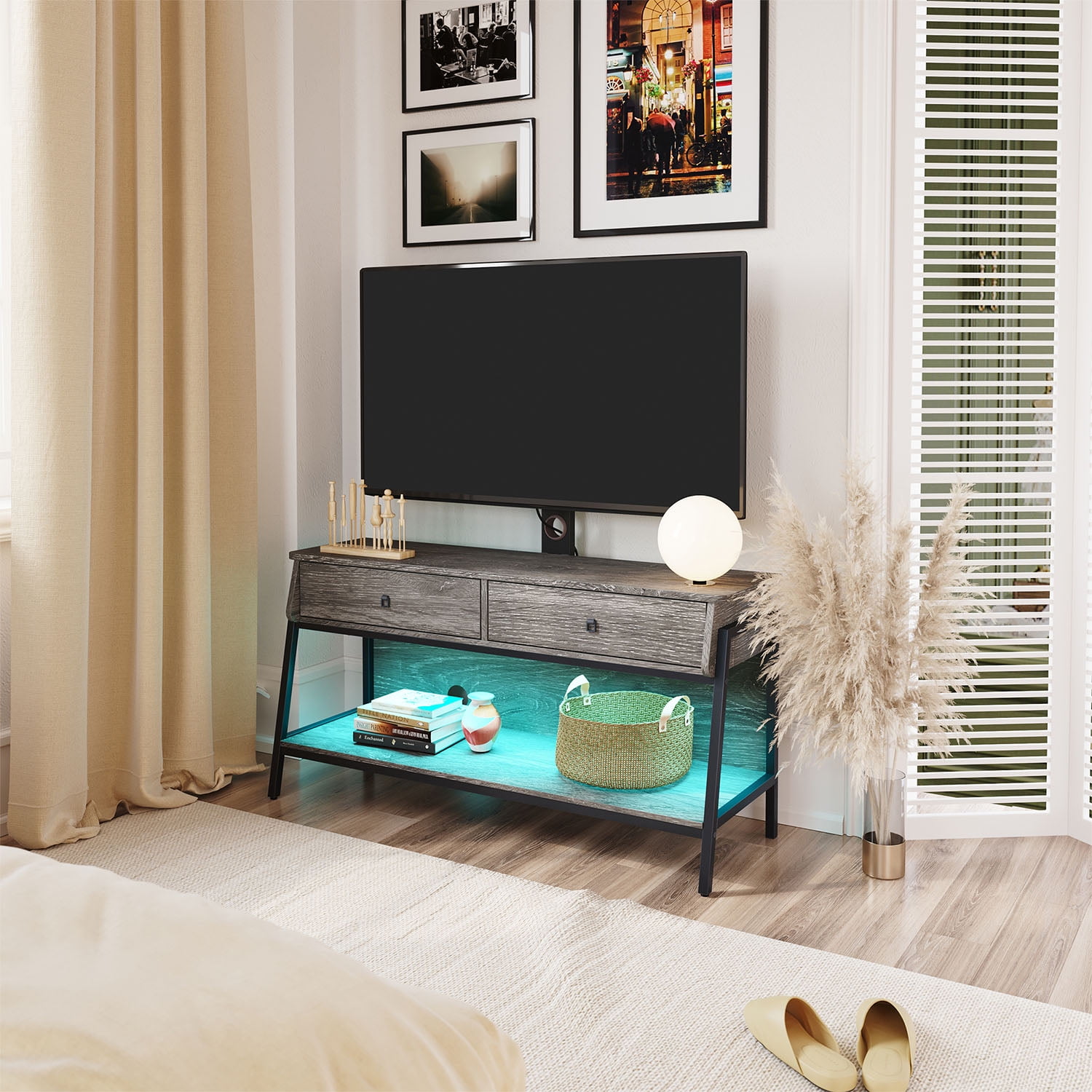 Bestier TV Stand for TVs up to 65" with Adjustable Wall Mount, Retro Grey Oak