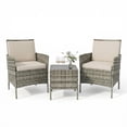 thumbnail image 4 of 3-Piece Patio Furniture Set PE Rattan Wicker Outdoor Chairs with Cushions Glass Coffee Table Steel Frame for Garden Deck Porch, 4 of 8