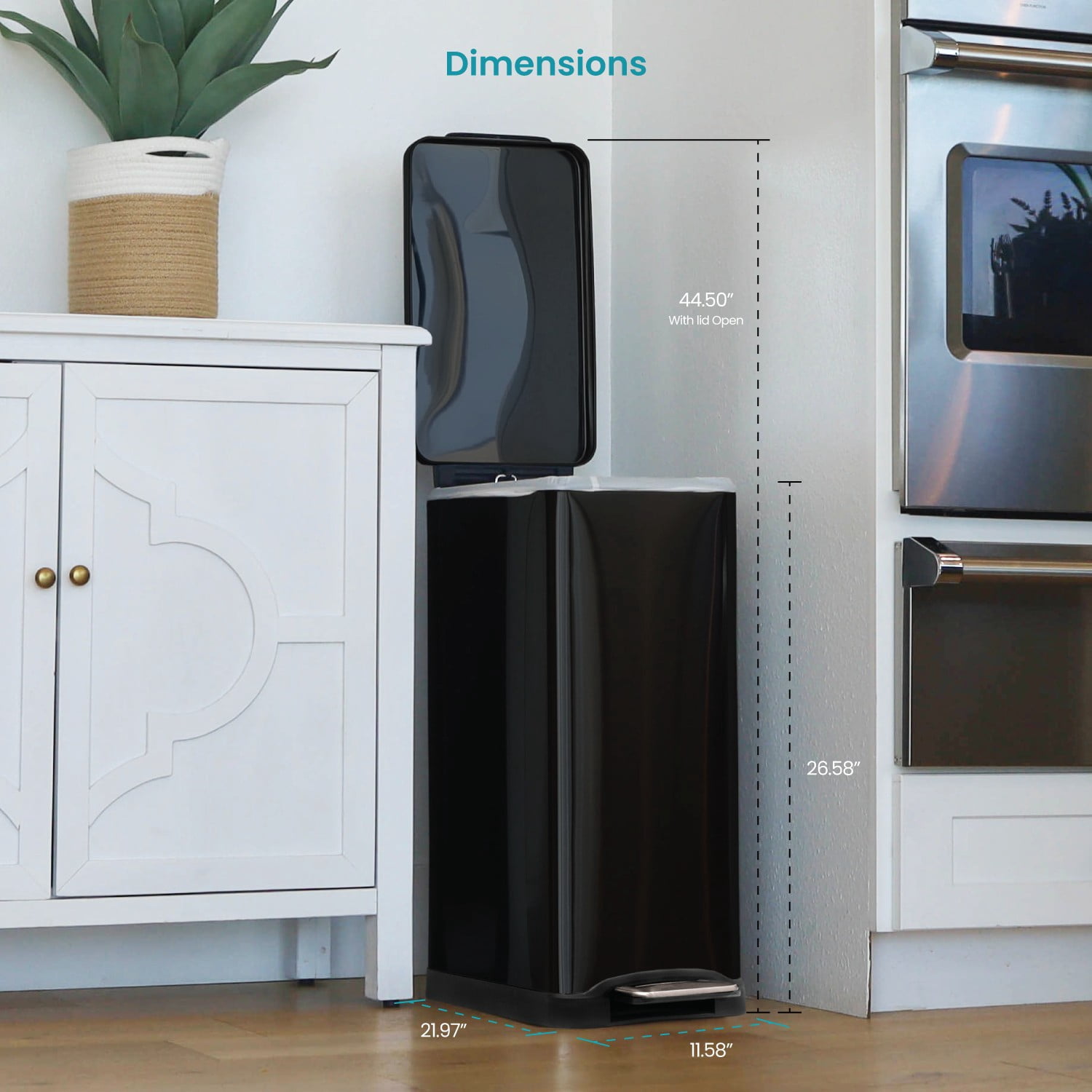 Home Zone Living 13 Gallon Dual Compartment Stainless Steel Kitchen Trash Can with Step Pedal and Soft Close Lid, Black