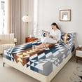 thumbnail image 4 of Homewish Southwestern Aztec Geometric Queen Sheet Sets,Retro Rhombus Stripe Flat Sheet,Gray Brown Queen Fitted Sheet For Boys Kids,Microfiber Bedroom Decor,4 Pieces, 4 of 7