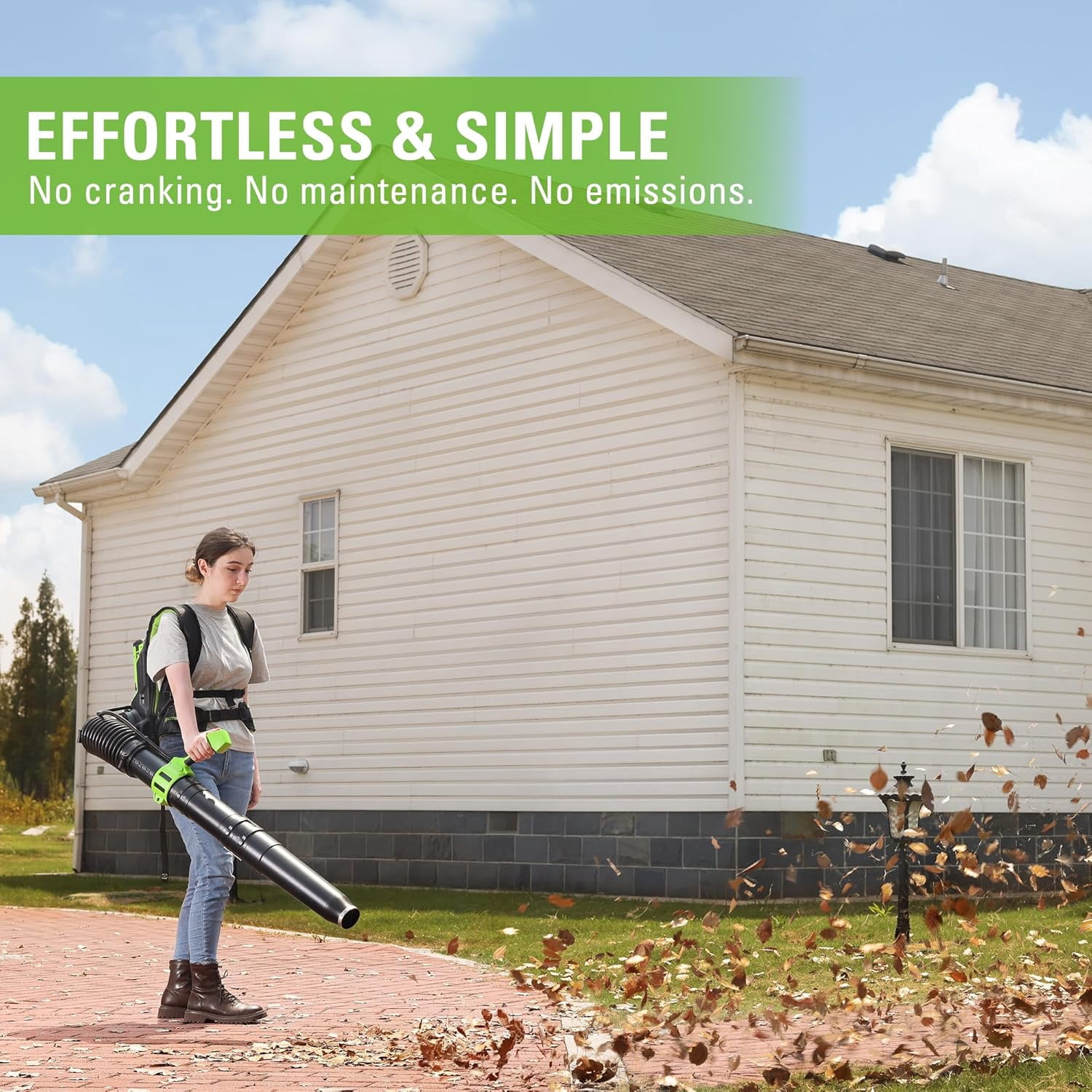 Greenworks 40V (175 MPH / 710 CFM / 75+ Compatible Tools) Dual Port Cordless Brushless Backpack Leaf Blower, (2)8.0Ah Battery and Charger Included