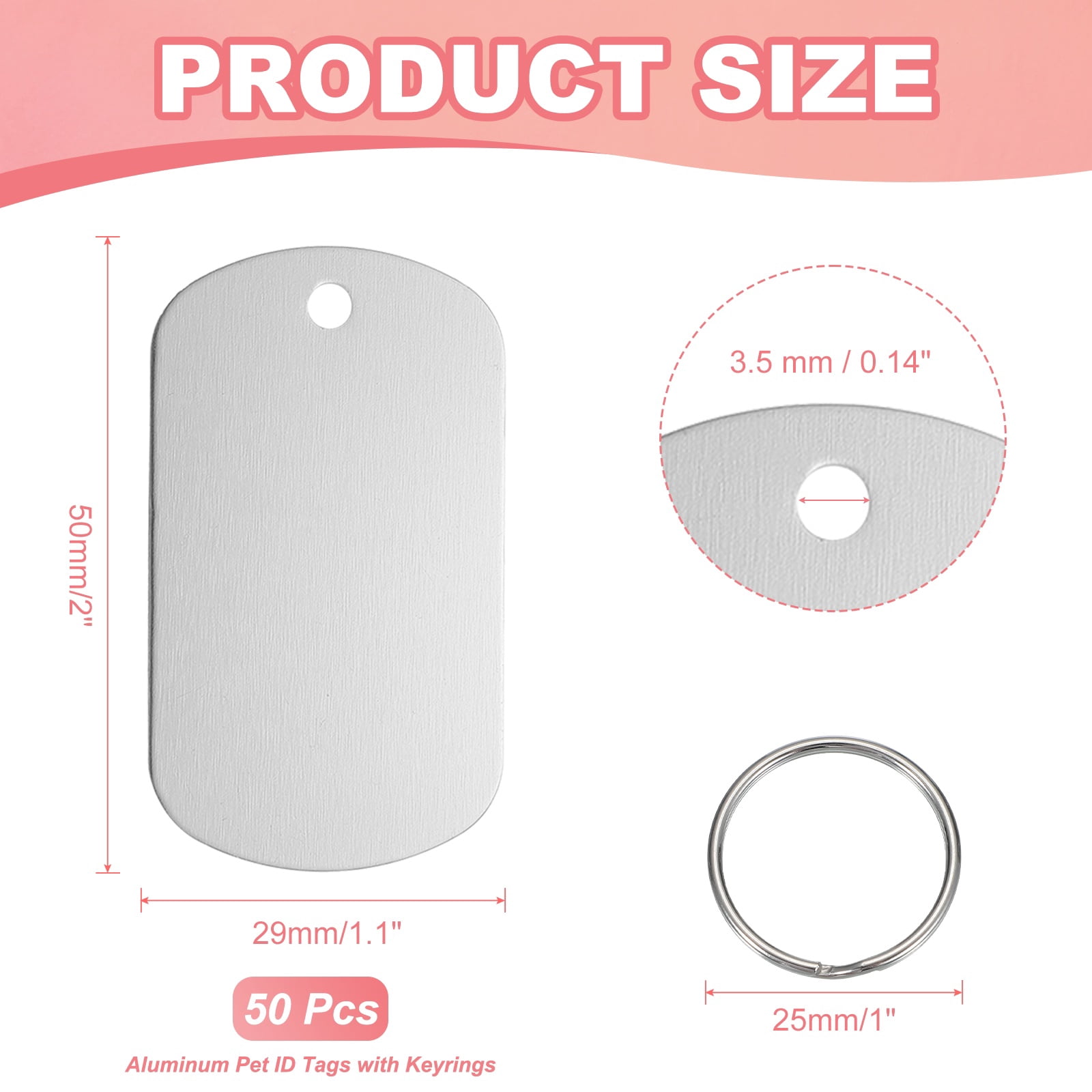 Pet ID Tags, Personalized Dog Cat Tag Aluminum Rectangle Engraved Blank with Key Ring 50x29mm Red 20Pcs