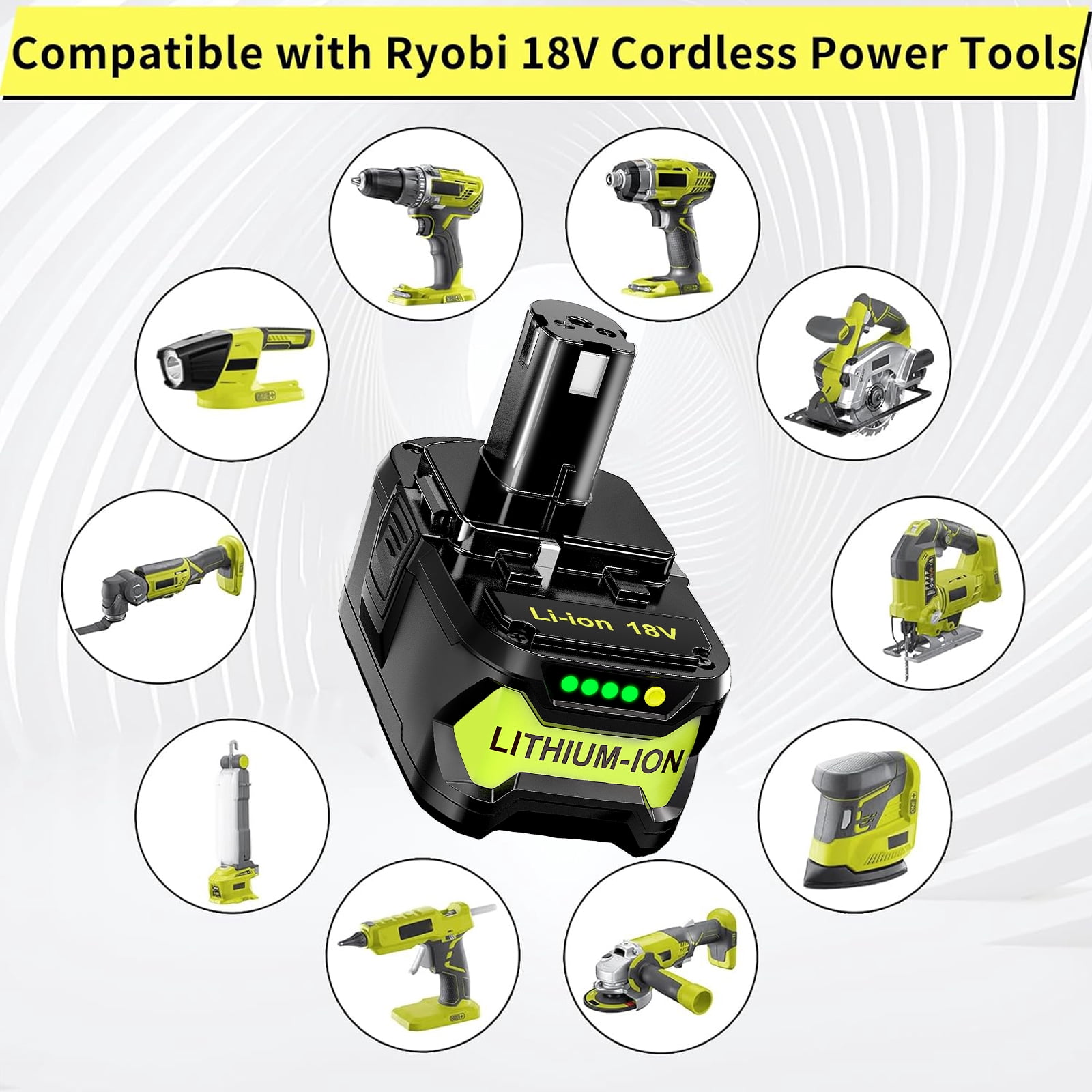 TenHutt 18V 8.0Ah Replacement for Ryobi 18V Battery P102 P103 P105 P107 P108 P109 Compatible with 18V ONE system cordless power tools