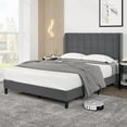thumbnail image 2 of HOSSLLY Queen Size Platform Bed with Wingback Fabric Upholstered Square Stitched Headboard and Wooden Slats,No Box Spring Needed, Grey, 2 of 8