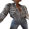 thumbnail image 3 of Women Button Down Lapel Shirts  Abstract/Zebra Print Long Sleeve Tops, 3 of 7