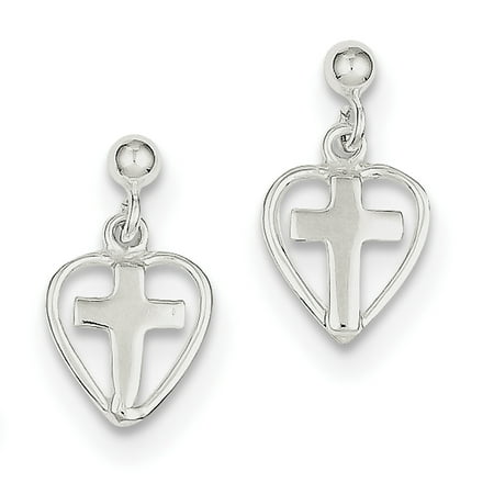 Primal Silver Sterling Silver Cross in Heart Earrings